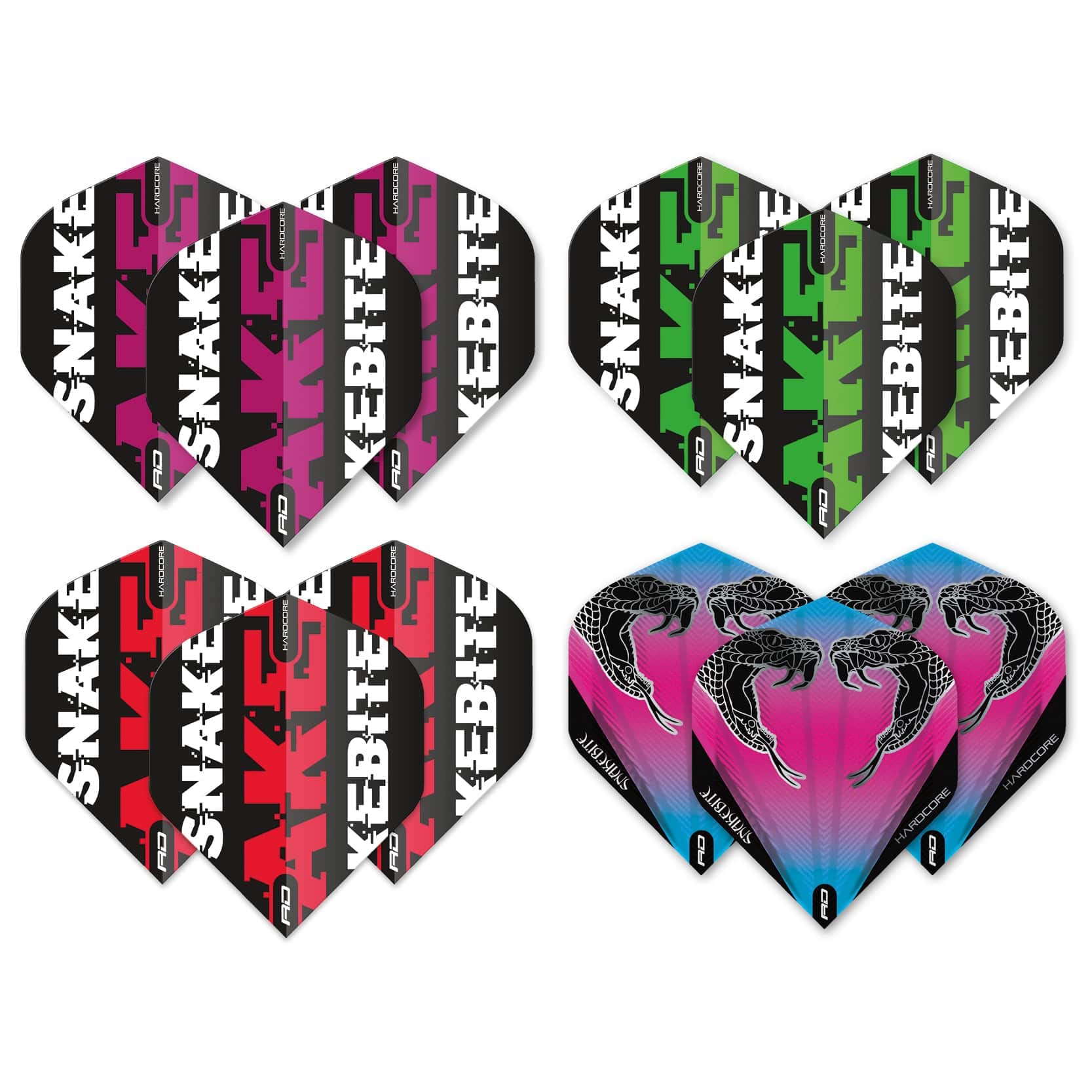 Peter Wright Snakebite Darts Flights – Extra Thick Poly, Standard Shape, 3 Sets, Multi-Color