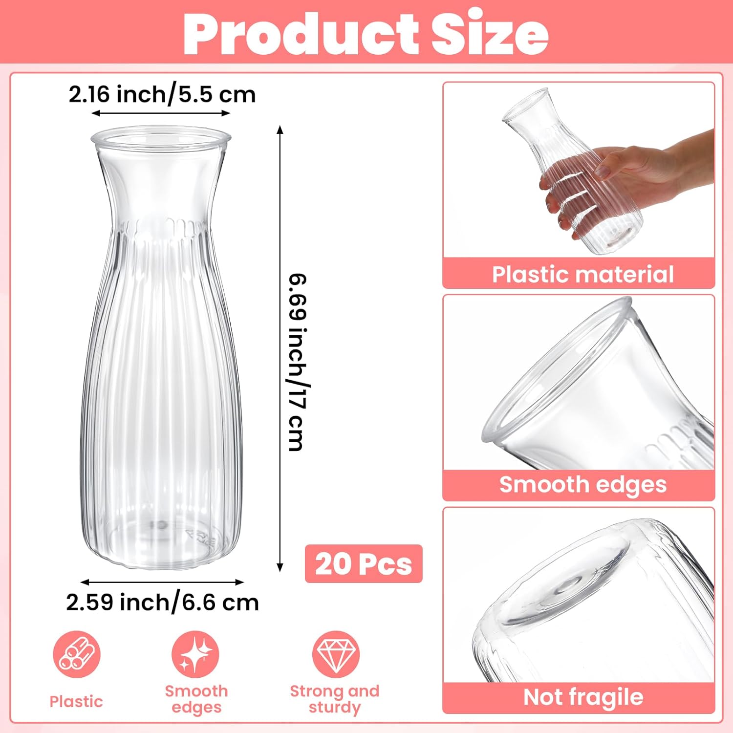20 Pcs Plastic Bud Vases Bulk Small Plastic Vases, Clear Container for Flowers Height Shatterproof Bud Vase, Mini Vintage Floral Vase for Home Decor, Living Room, Office Decoration, Housewarming Party