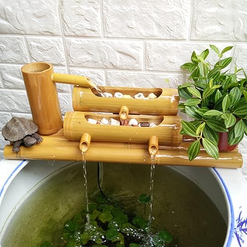 Fuente de agua de bambú, fuente de jardín al aire libre, vista de agua que fluye, sistema de circulación de agua, para estanque de rocalla de