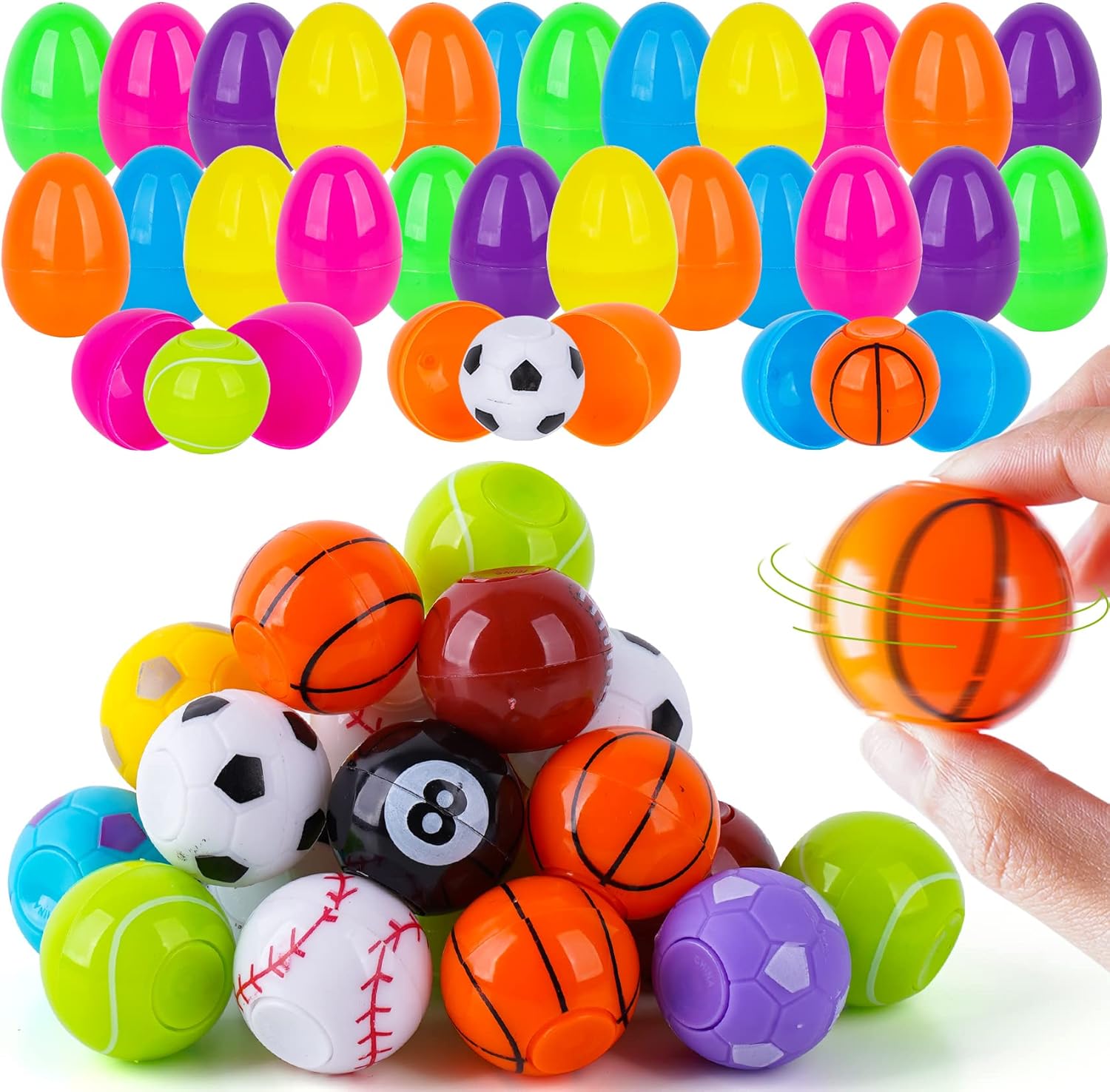 72 Pcs Prefilled Easter Eggs with Fidget Spinner Sports