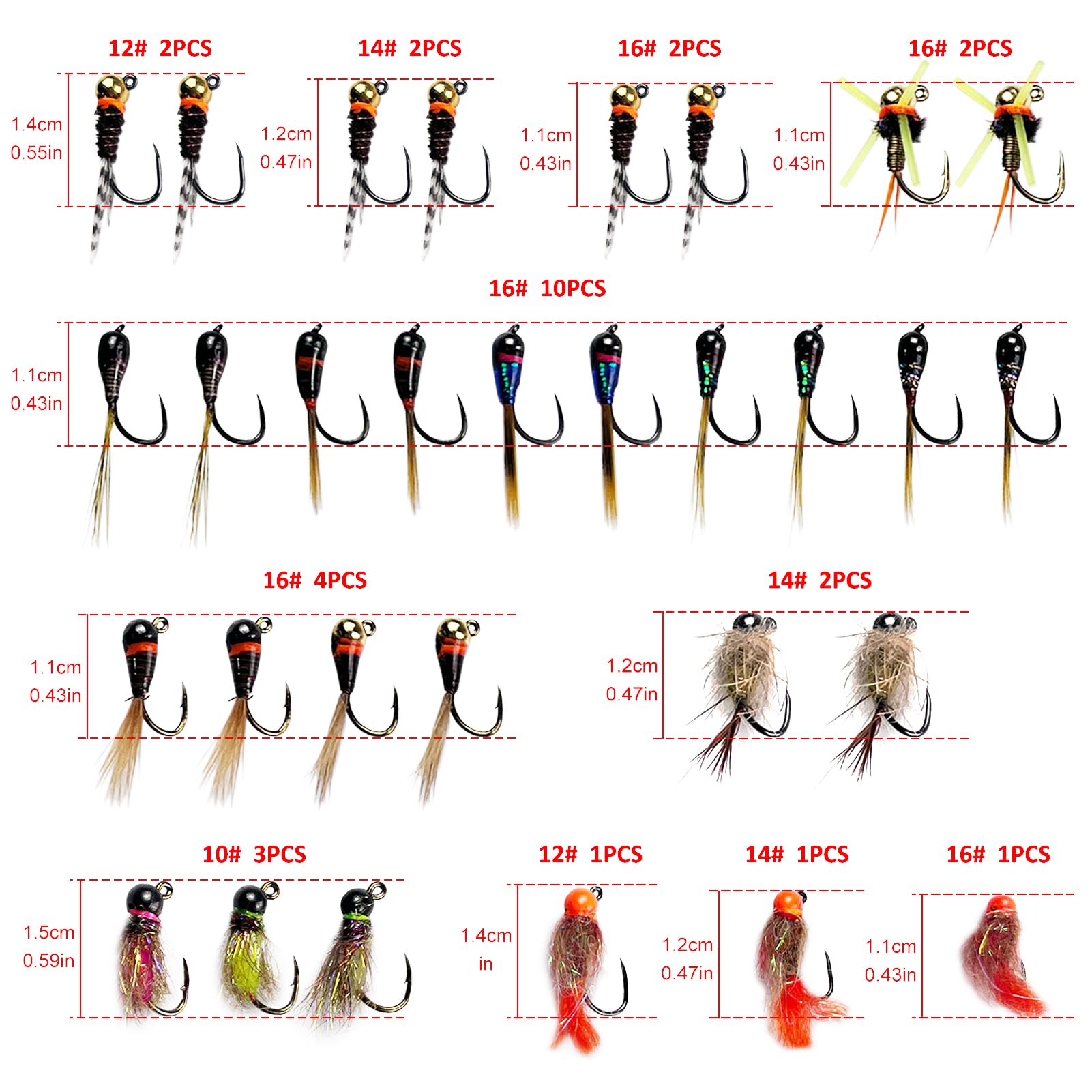 Lot de 30/24 mouches de pêche à la mouche lentes pour pêche à la mouche pour perche, truite, appâts artificiels, boîte en tungstène, hameçons pour pêche à la mouche