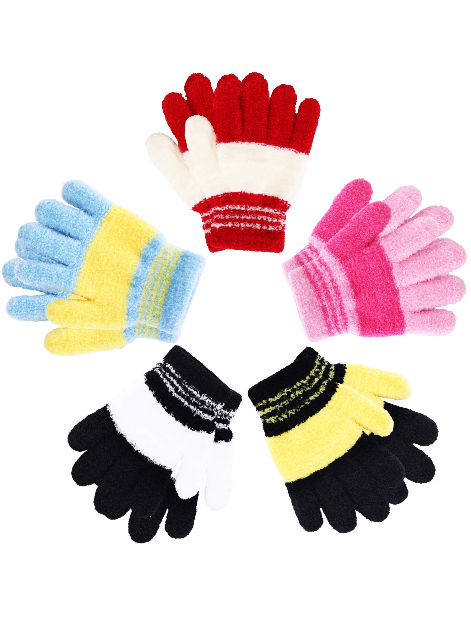 SATINIOR 5 Pairs Kids Gloves Full Fingers Knitted Warm Gloves Winter Mittens for Little Boys and Girls Daily Supplies