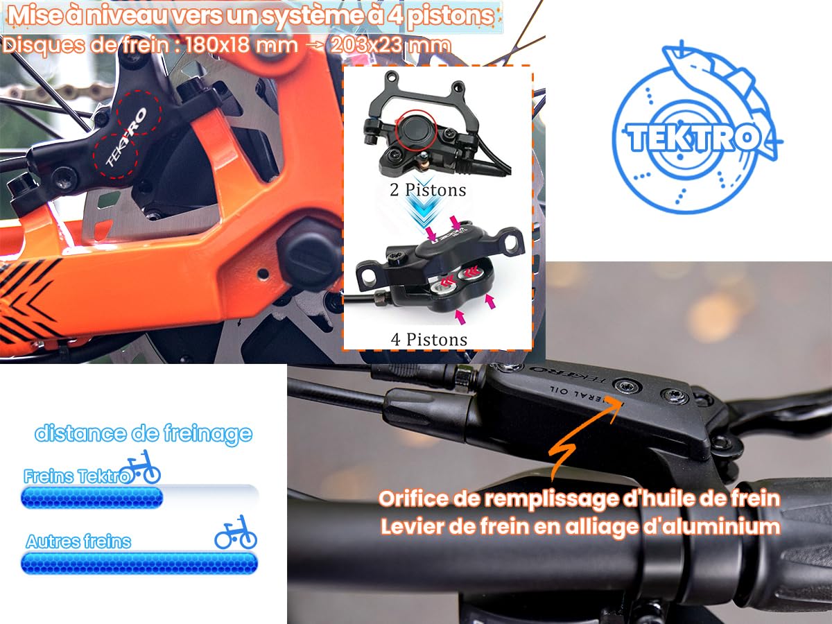 Vélo Électrique en Aluminium Ranger 26Pouces, 250W 25 km/h 52V 20Ah 1040Wh 128 km, Amortisseur à air, Freins à Disque Hydrauliques