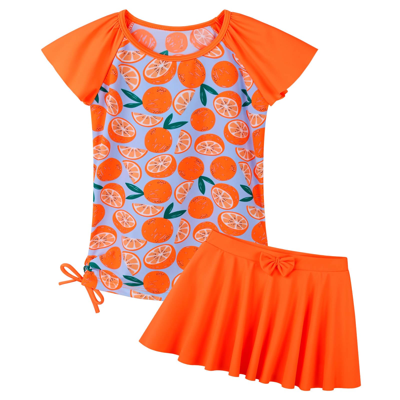 Girls Rash Guard 2 Pieces Bathing Suit UPF50+ Swimsuit with Swimming Skirt Swimwear 2-14Y