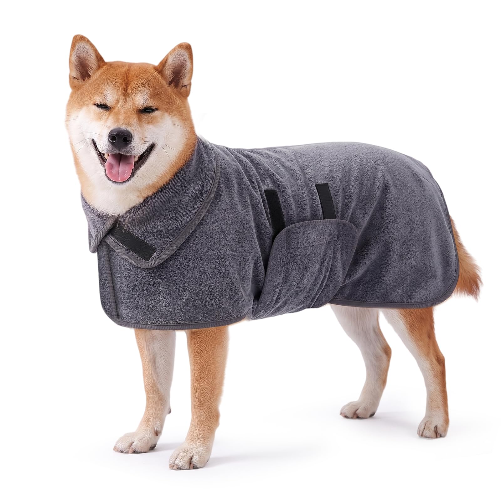 flintronic Dog Drying Coat, Adjustable Dog Robe, Super Absorbent Microfibre, Soft Dressing Gown for Bath Swimming Walks (M)