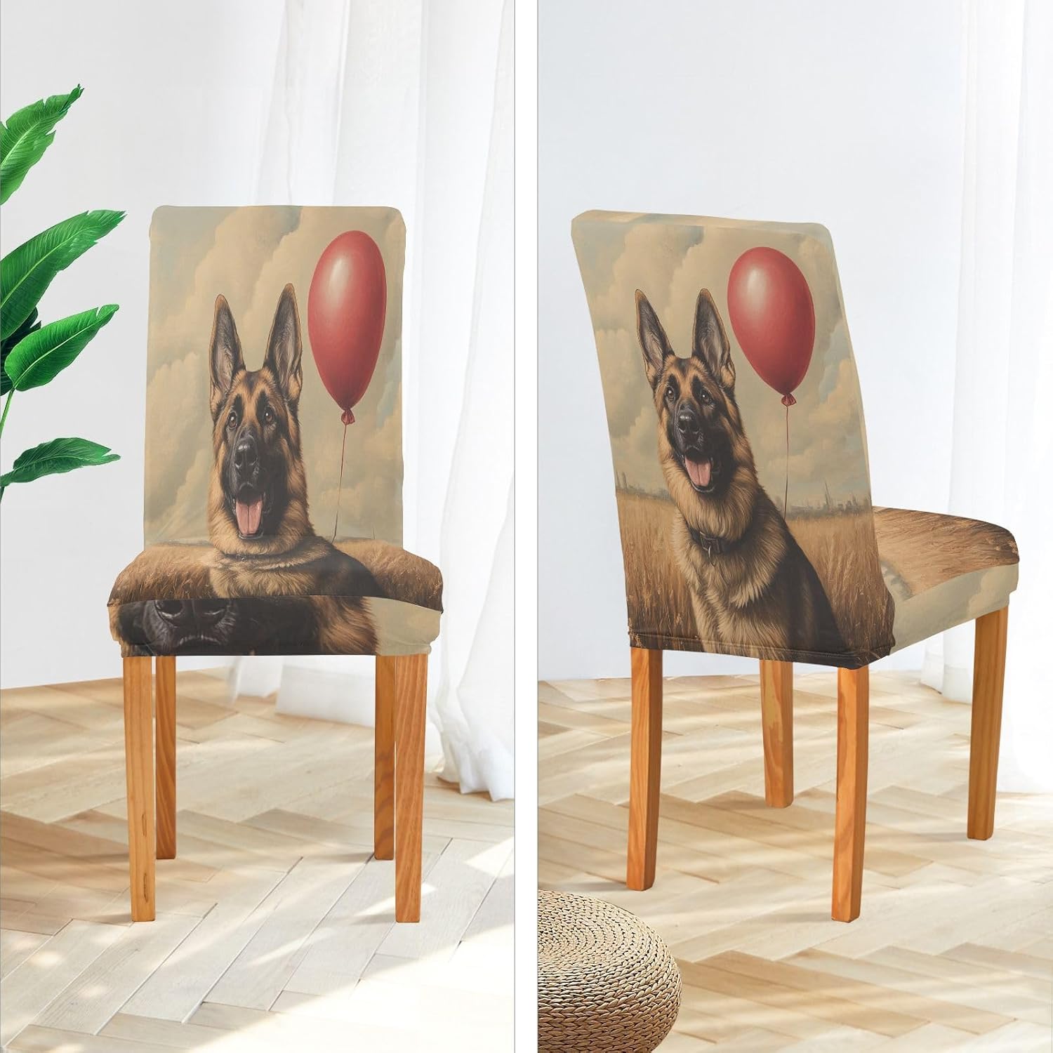 ALAZA Chair Covers for Dining Room, German Shepherd Dog with Balloon Stretch Chair Cover Sets Chair Protector Removable Washable for Ktichen Restaurant Hotel