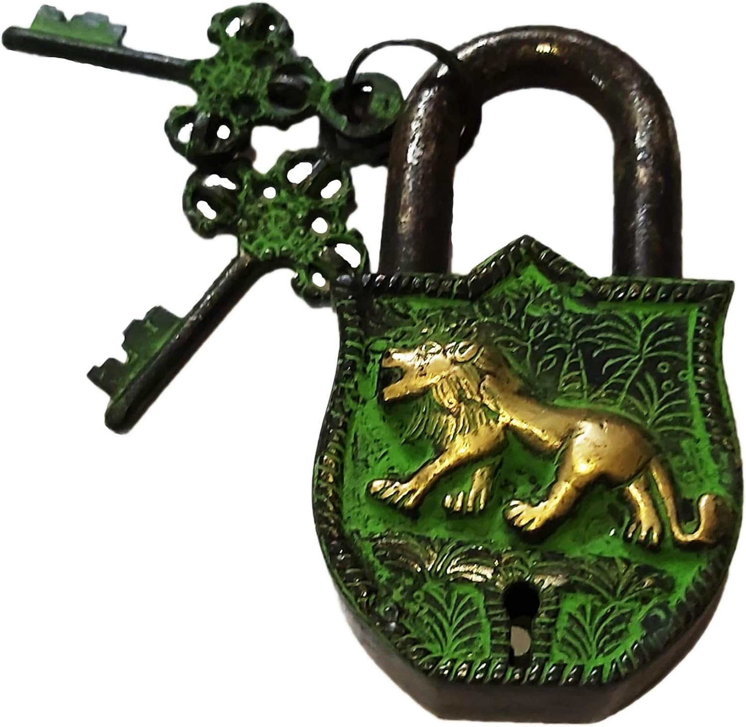 PARIJAT HANDICRAFT Functional Brass Beautiful Padlocks with Two Keys (Tiger-Antique)