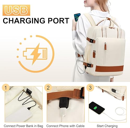 Miniatura 7 de Mochila de viaje grande para mujer, 40L, mochila de equipaje personal, mochila casual, Beige, Mochilas de viaje