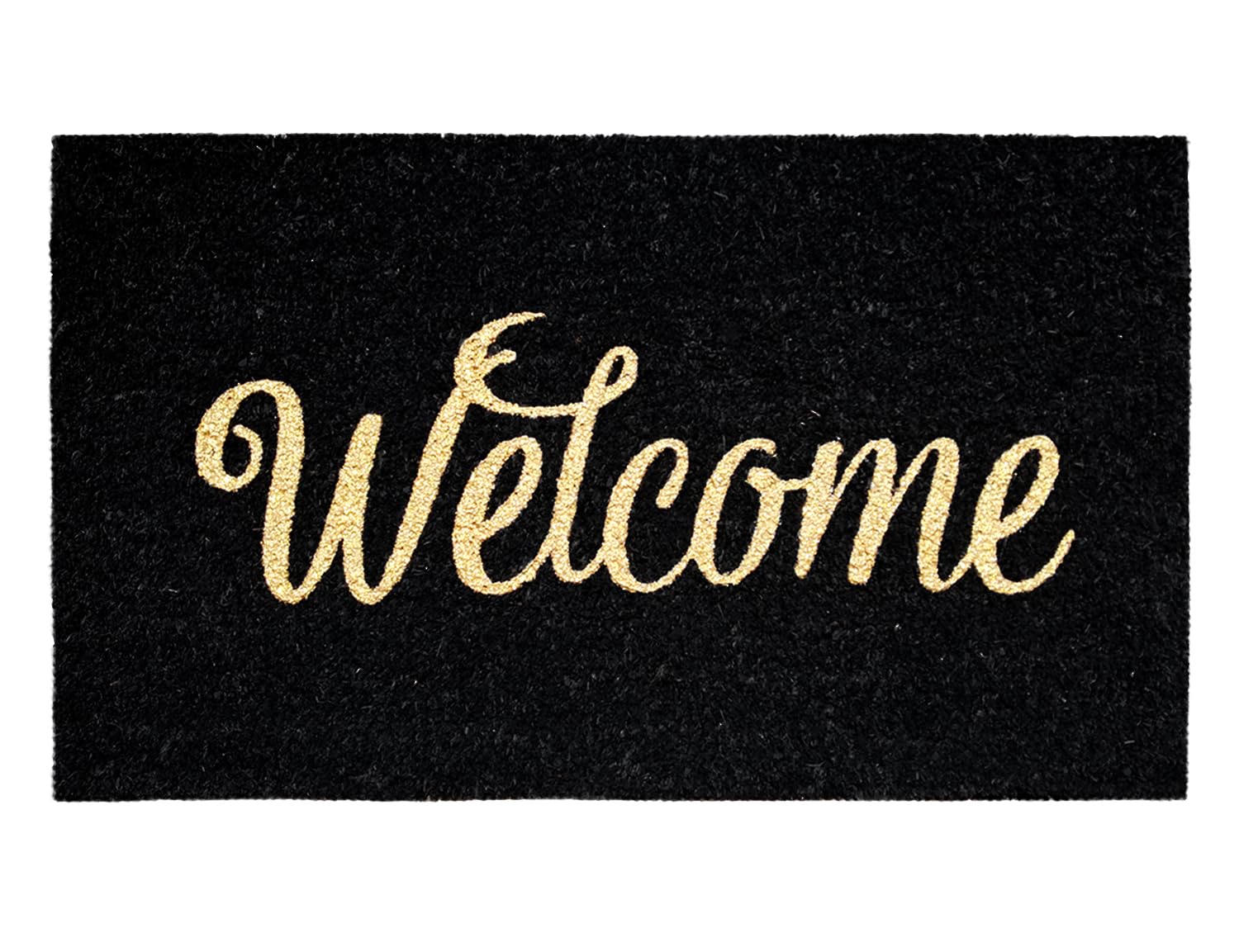 Banzaii Zerbino in Cocco da Esterno o Interno con Retro Antiscivolo e Brillantini Glitter Applicati 40x70 cm - Welcome Nero