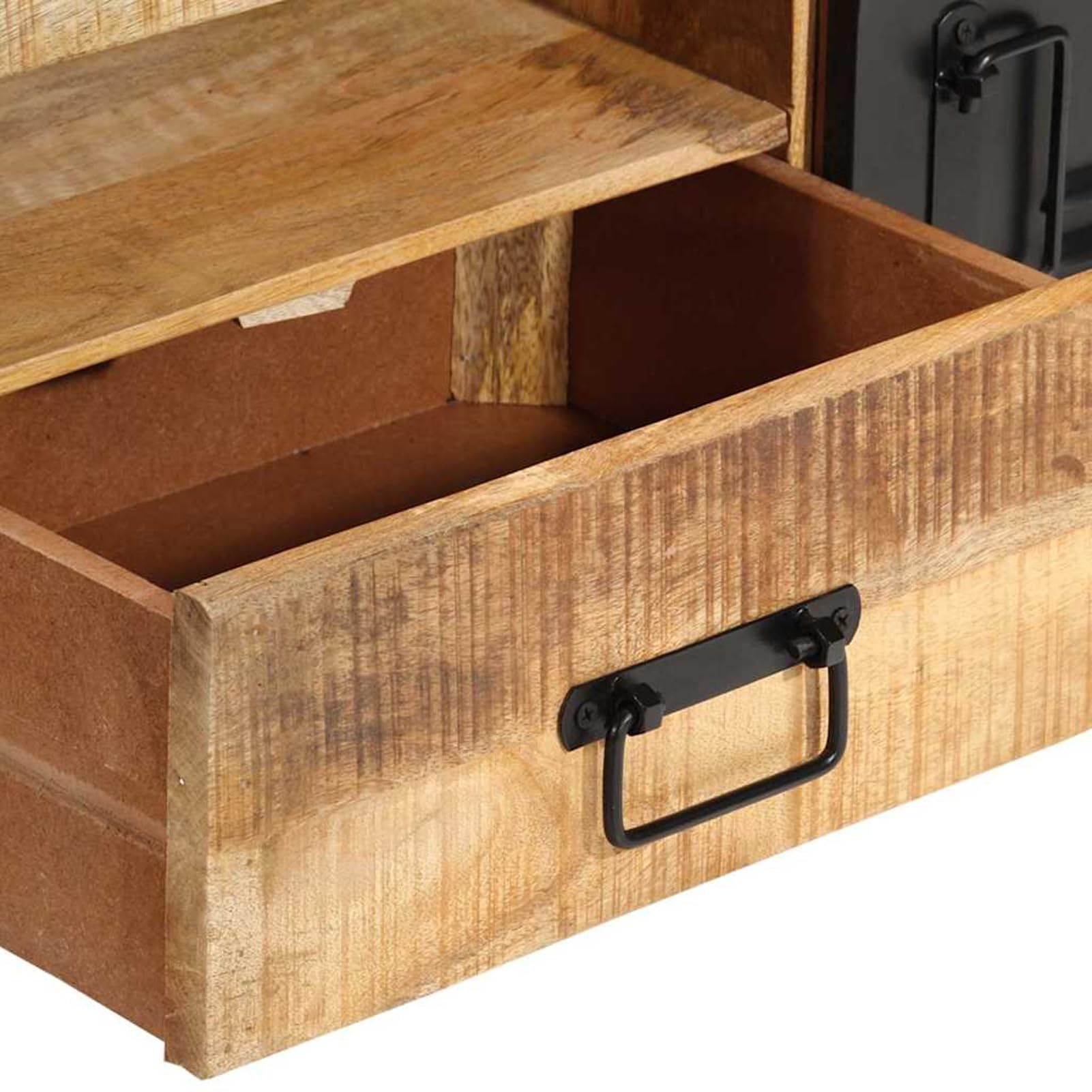 Mobile TV in legno massiccio di mango, design industriale con verniciatura a polvere nera, 120 x 30 x 40 cm, 1 pezzo, soggiorno