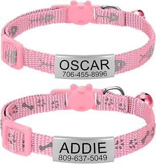 Natiform 2 Pack Personalized Reflective Cat Collars, Custom Breakaway Cat Collars with Name Tag, Anti-Lost Nameplate Kitten Collars for Girls & Boys(Pink)