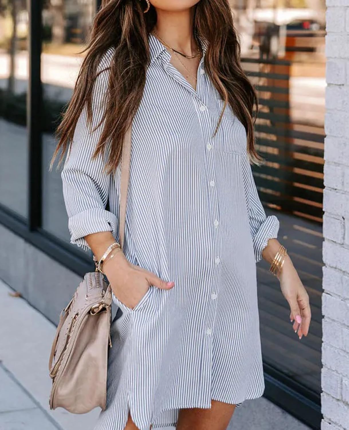 MINTLIMIT Womens Button Down Shirt Dress Long Sleeve Loose Spring Summer Casual Shirt Dresses with Pockets 2025 Trendy - Image 6