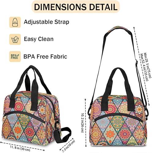 Miniatura 4 de Bolsa de almuerzo geométrica de mandala para mujeres y hombres, reutilizable, bolsa enfriadora para adultos, bolsa de almuerzo a prueba de fugas con
