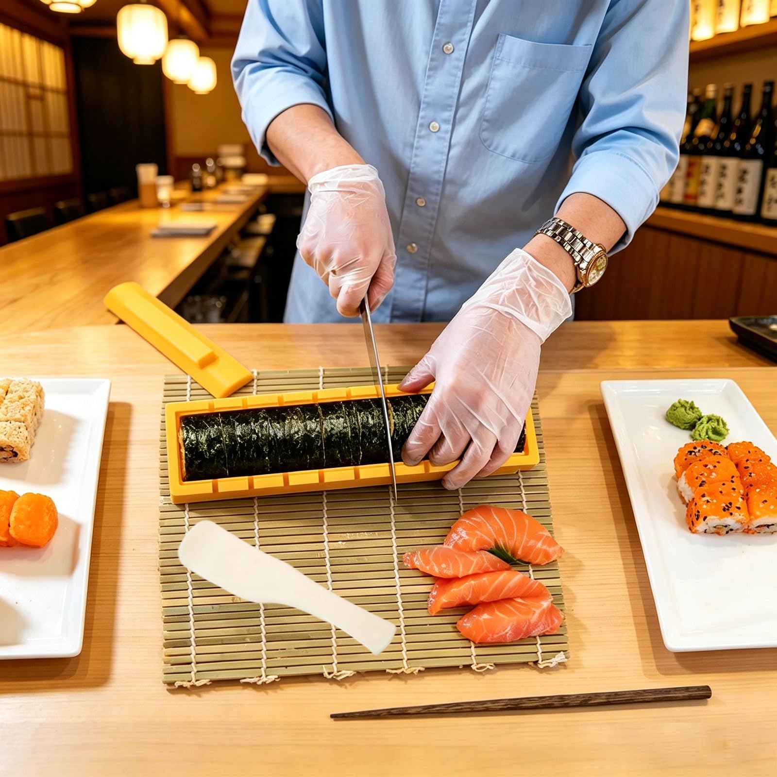 Kit Sushi Fai da Te, Stampo per Sushi con Bacchette e Cucchiaio, Sushi Maker per Sushi Tondo Perfetto, Kit Sushi Completo per Principianti, Accessori Sushi in Plastica Alimentare