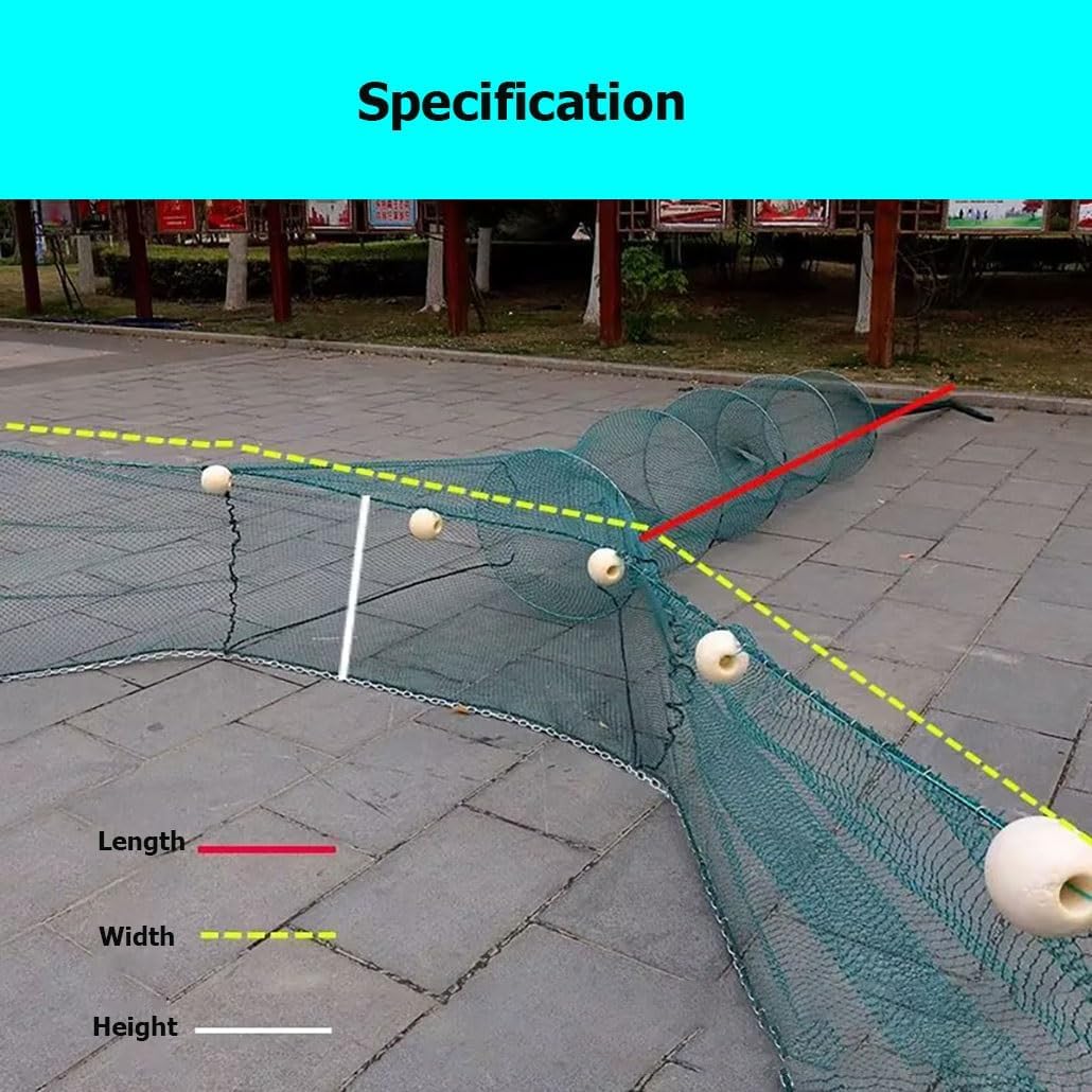 2-10 M Width Crawfish Trap Fish Net Collapsible, Cast Net Automatically Trap with Float & Chain for Shrimp Lobster Crab(H1m W4m L 3.5m)