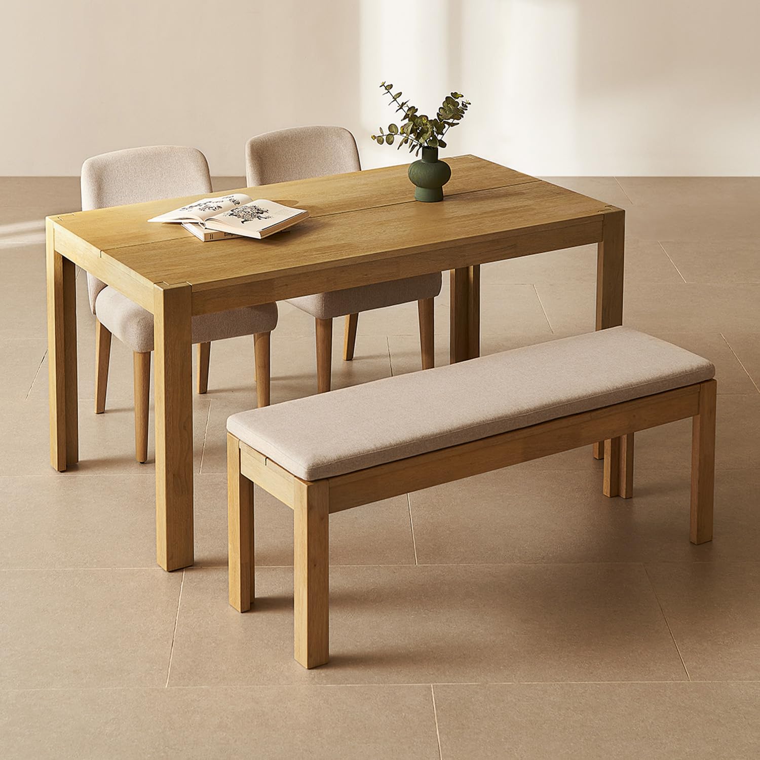 mopio Logan 4 Piece 4 Seater Upholstered Dining Table Set, Modern Farmhouse Solid Wood 4 Piece 59" Dining Table Set for Dining Room Kitchen