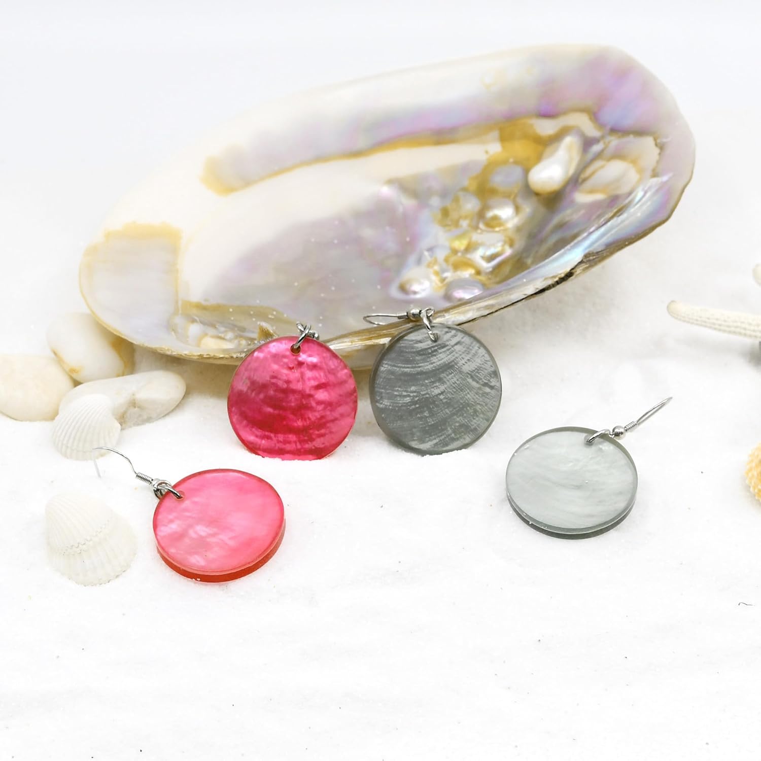 AeraVida 29mm Pink Capiz Shell Sterling Silver Drop Earrings for Women Summer Ocean-Inspired Dangle Earrings Chic Lightweight Beach Jewelry - Image 4