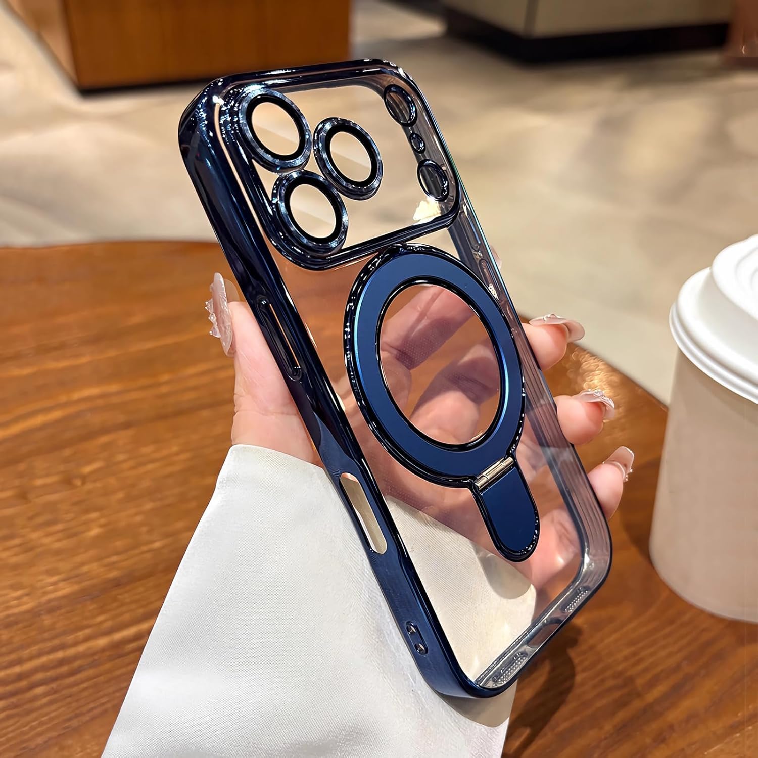 Funda transparente para iPhone 17 Pro Max con soporte [soporte magnético invisible], botones de control de cámara [protección de grado militar a prueba de golpes de 360º], funda para iPhone