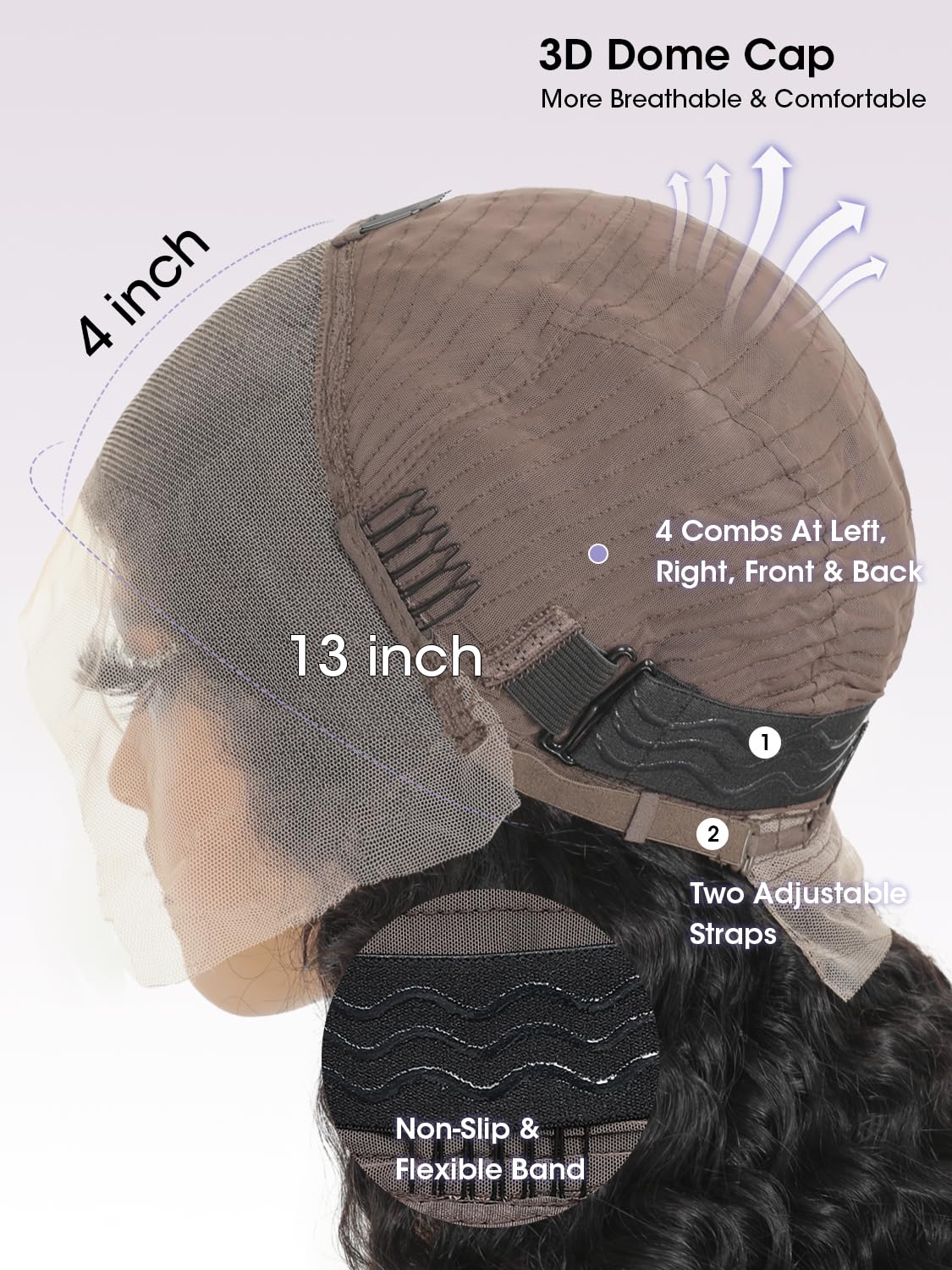 Perruque Bresilienne Cheveux Humain Deep Wave 200% Densité 13X4 Perruque Femme Naturelle Bouclée sans colle Water Wave HD Lace Front Glueless Wig Human Hair For Women Couleur Naturelle 20 Pouces
