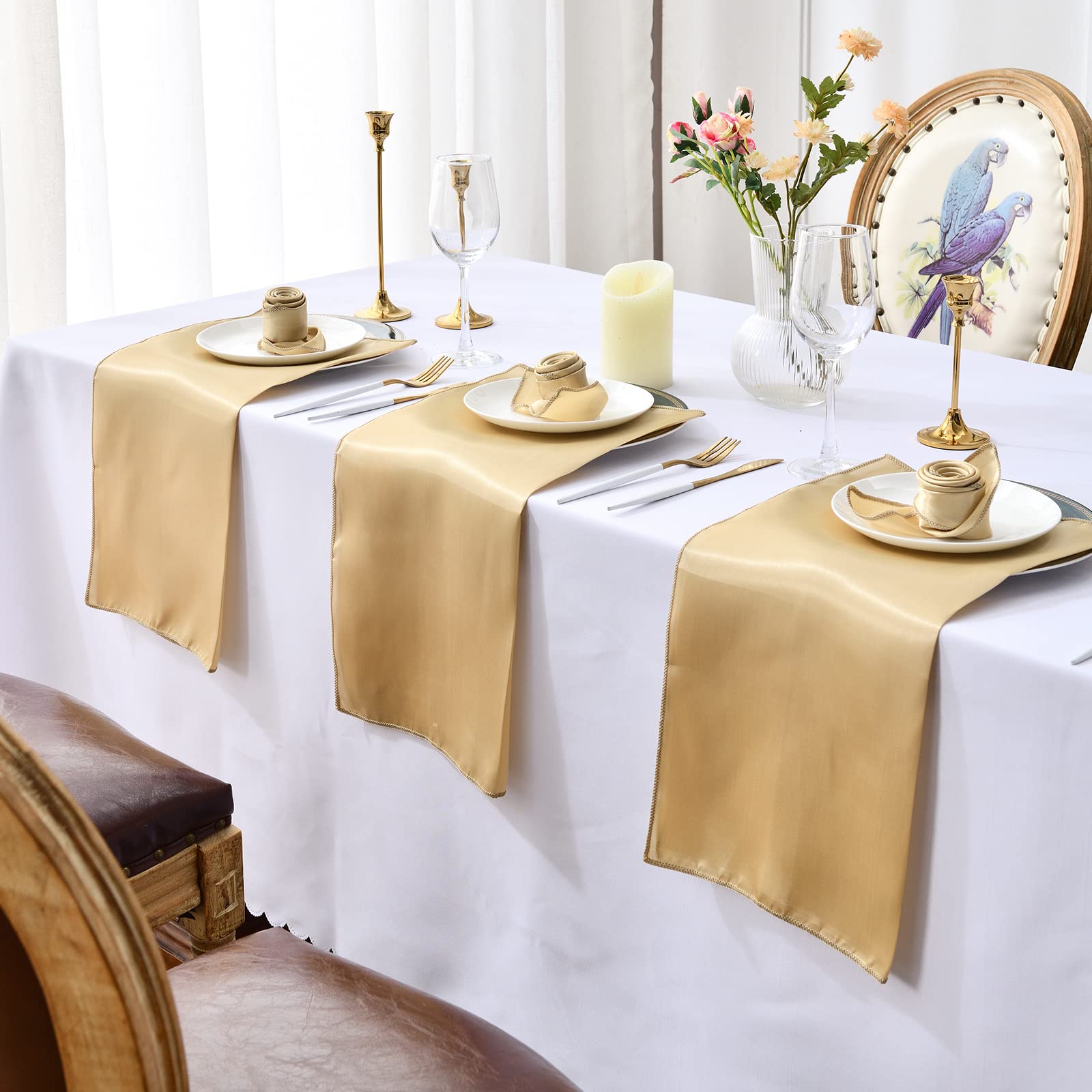 HEMEIREN 12Packs Cloth Napkins, Champagne Gold Satin Cloth Napkins, 20 * 20inch - Image 3