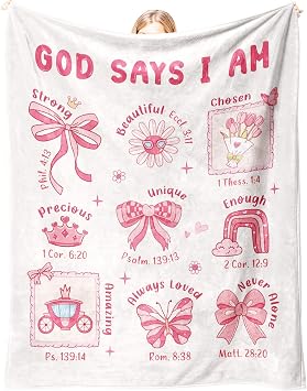 Baptism Gifts for Girl Christening, Christian Gifts for Girls, Flannel Soft Girl Blanket Decor, Christian Gift for Women on Birthday Christmas, Bible Verse Scripture Prayer Blanket - 60" x 80"