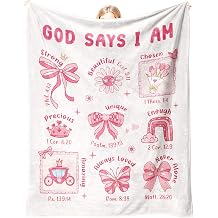 Baptism Gifts for Girl Christening, Christian Gifts for Girls, Flannel Soft Girl Blanket Decor, Christian Gift for Women on Birthday Christmas, Bible Verse Scripture Prayer Blanket - 50" x 60"