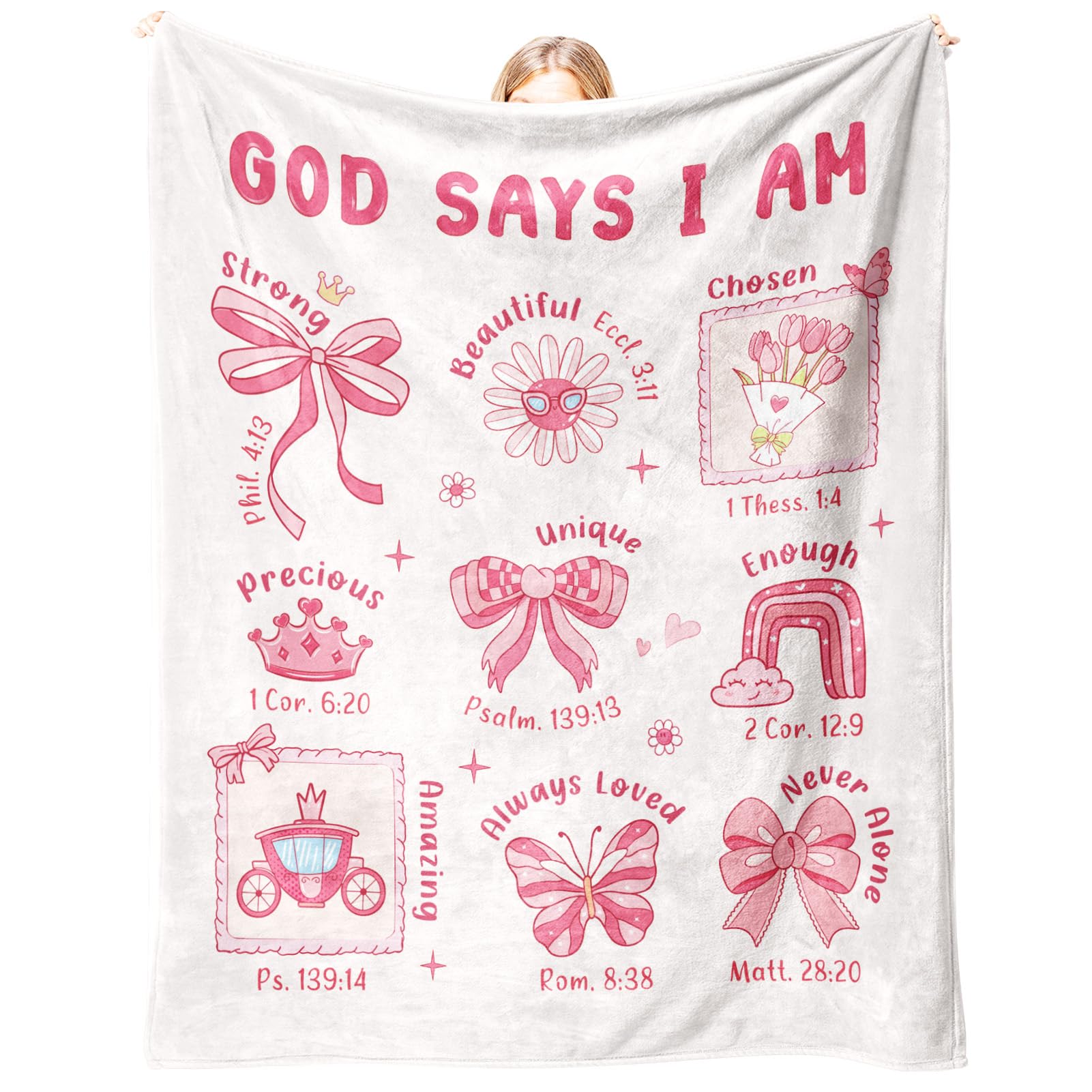 Baptism Gifts for Girl Christening, Christian Gifts for Girls, Flannel Soft Girl Blanket Decor, Christian Gift for Women on Birthday Christmas, Bible Verse Scripture Prayer Blanket - 50" x 60"