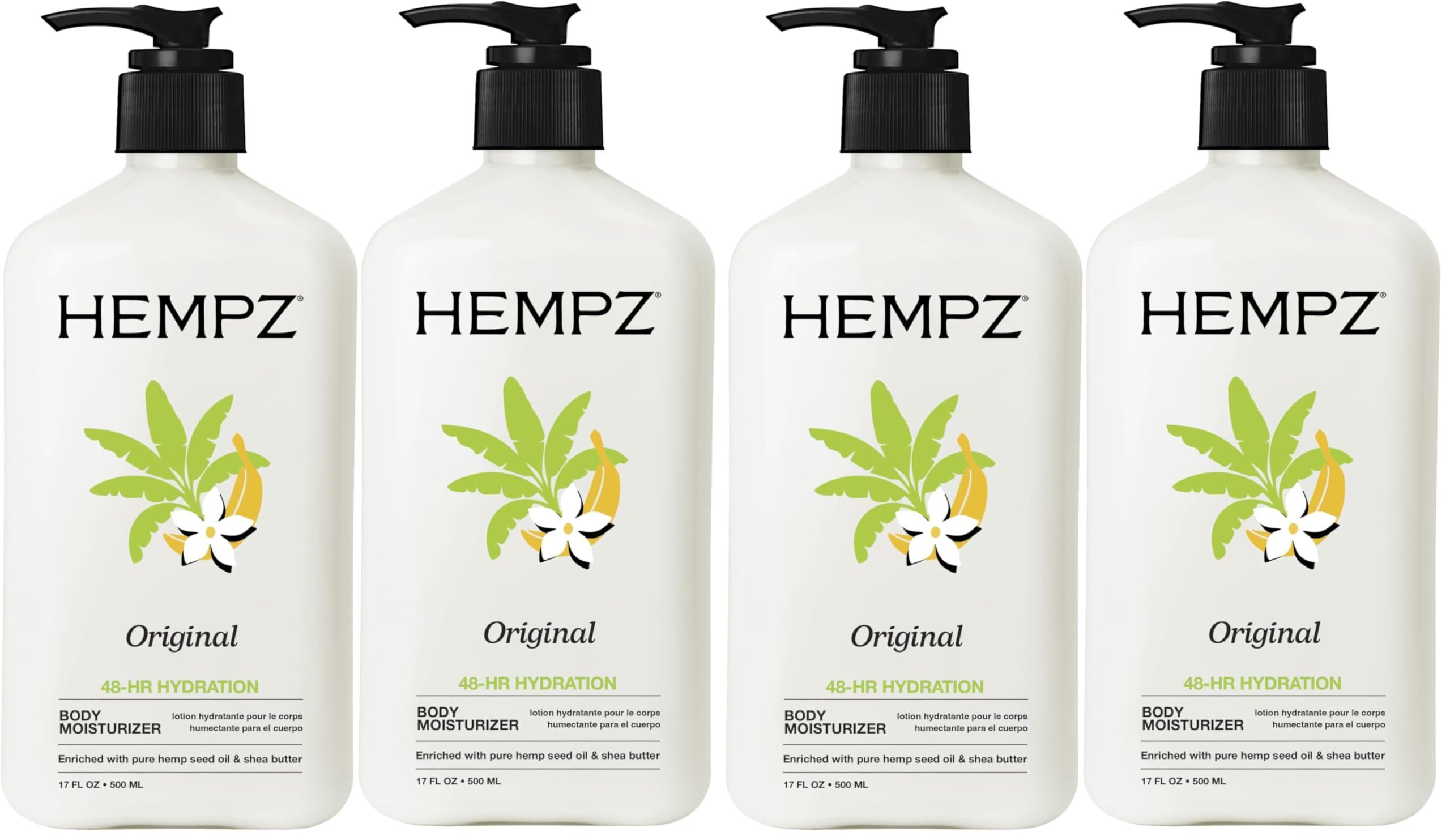 Hempz Original, Body Moisturizer, Floral and Banana, 17 Fl Oz, (Pack of 4) | Hemp-derived formula softens and hydrates skin for lasting comfort all day
