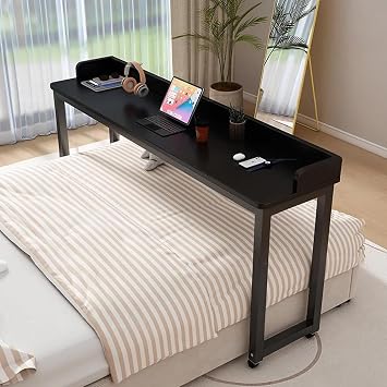 Overbed Table with 360 Wheels, Bedroom Mobile Bed Desk for laptope, overbed Table with Baffles, Home Over the Bed Working Table, Hospital Rolling Table.