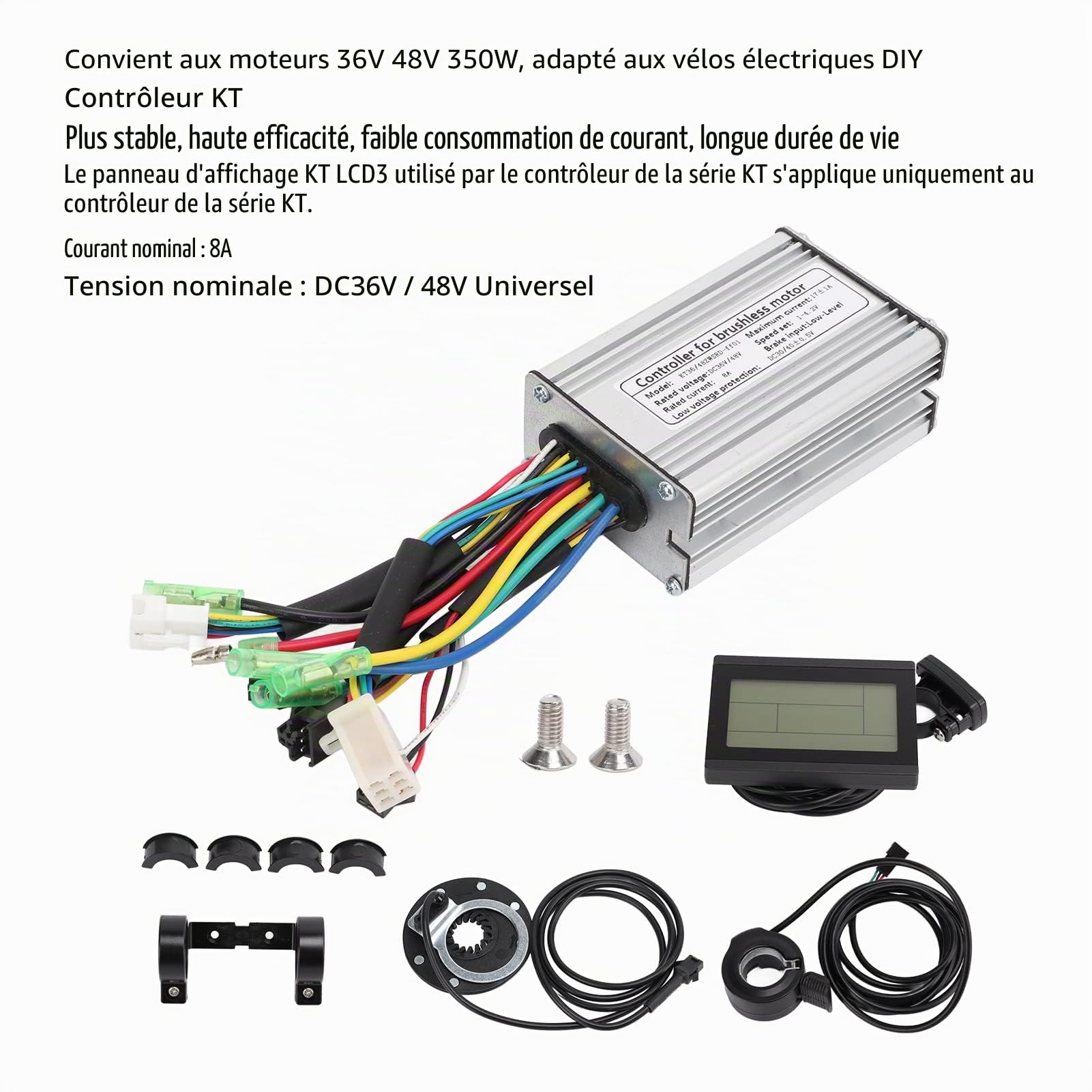 Tbest Kit de Contrôleur KT 36V 48V 350W Panneau D'affichage LCD3 17A, stabilité et efficacité Faible Consommation, adapté aux Séries de Vélos électriques DIY, Comprenant 1 X Con