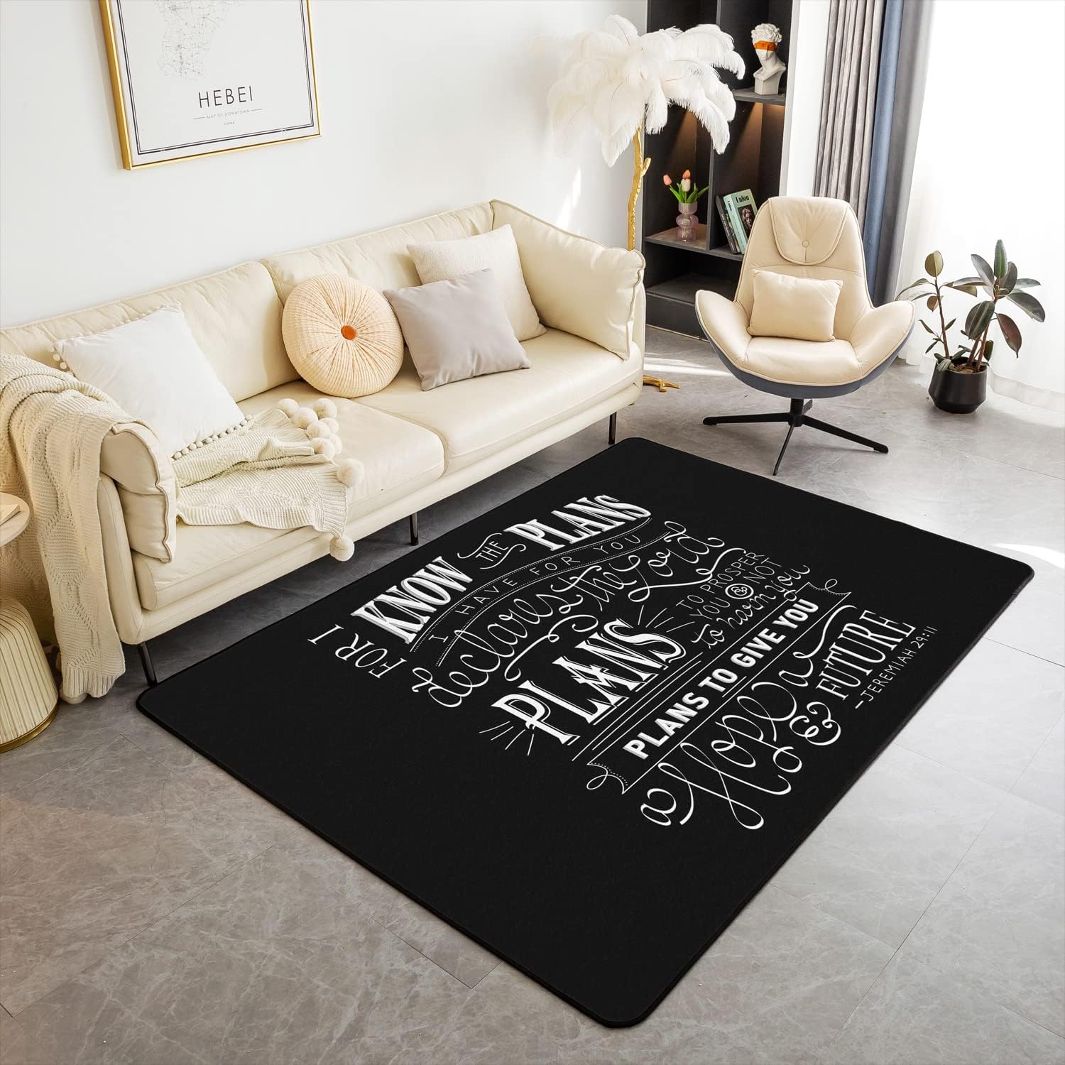 jejeloiu Kids Vintage Bible Verse Area Rug 5x7 Christian Bible Verse Jeremiah Rugs for Living Room Bedroom for Bedroom Decor Modern Indoor Floor Mat Black Accent Rug
