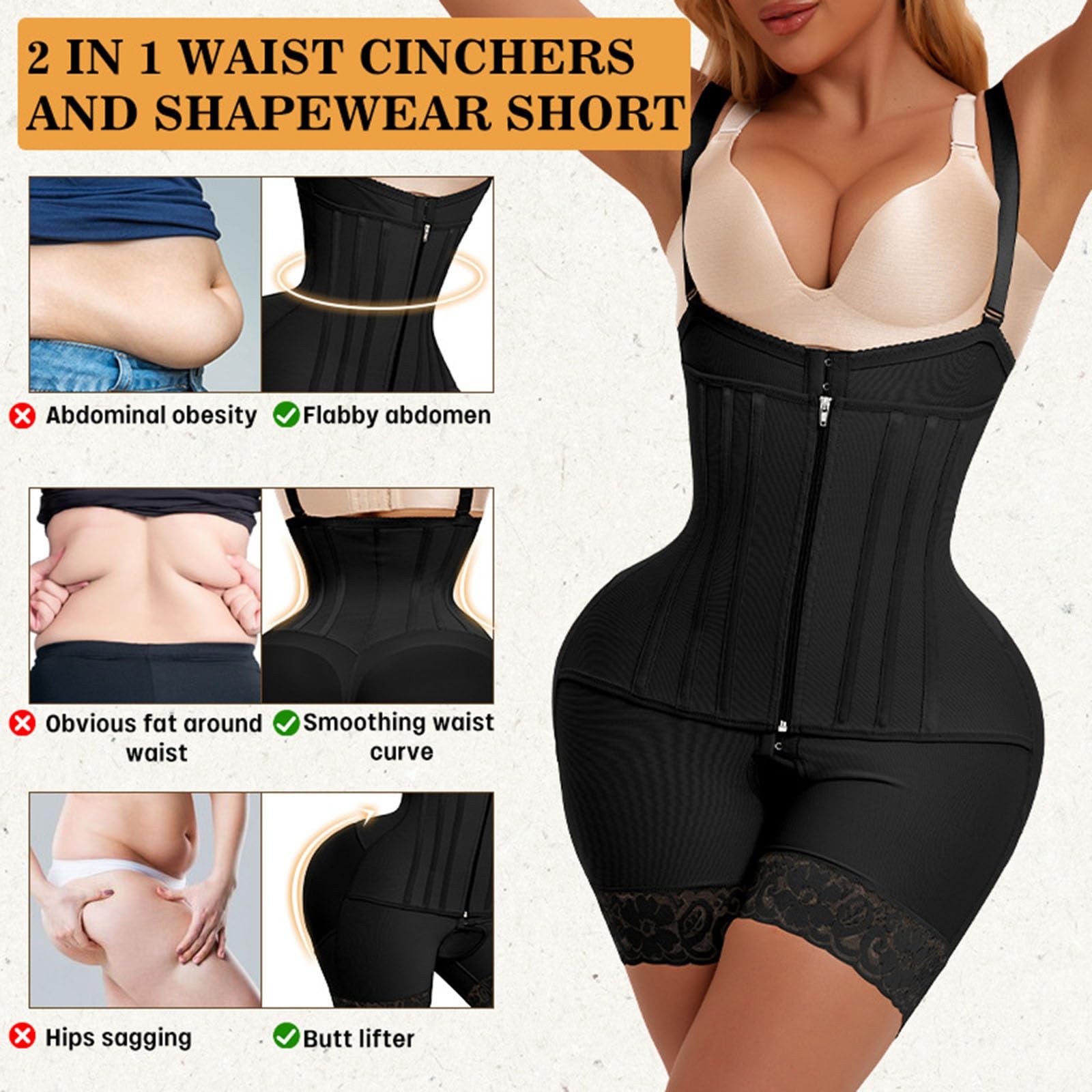 Fajas BBL Post Chirurgia Fase 2/3 Body Shaper Indumento Compressivo per il Controllo Dell'addome Guaine con 12 Stecche Indumento Modellante Post-parto con Busto Aperto e Sollevamento Glutei