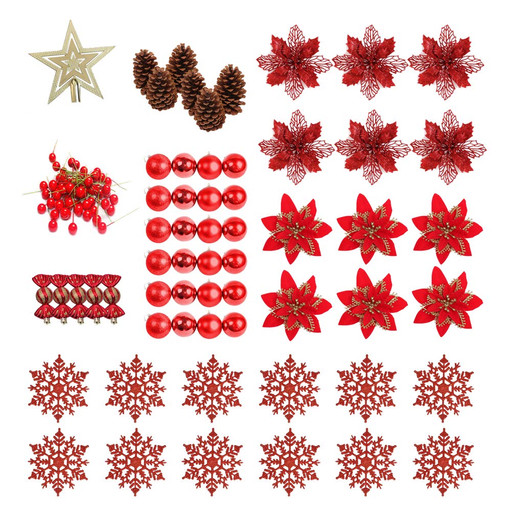 Ulalaza 110PCS Christmas Tree Decoration Kit Xmas Tree Ornaments Set Artificial Flowers pine cones Balls Berries for Holiday and Home Deco
