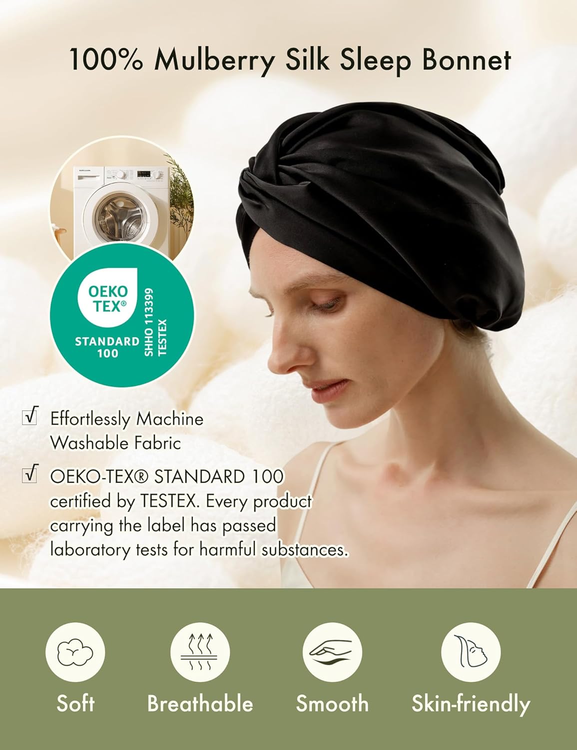 LilySilk Pure Mulberry Silk Bonnet for Women Knot Bow Double Side Sleep Cap Hair Care Night
