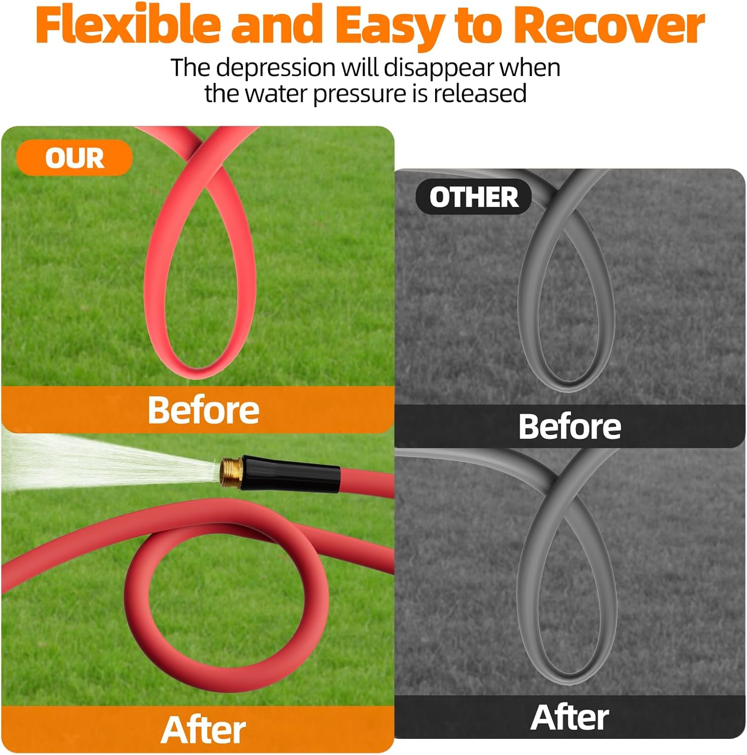 Hot/Cold Heavy Duty Water Garden Hose -50℉ to 190℉, Water Garden Hose 50 ft x 5/8'', 600Psi & Lightweight & Flexible Rubber Hose with 3/4'' Brass fittings for Outdoor, Yard, RV