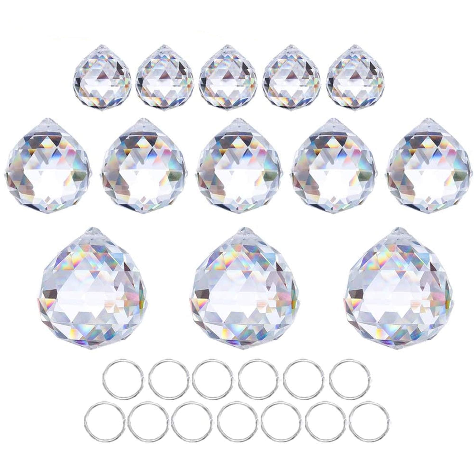Crystalsuncatcher 20mm/30mm/40mm Clear Crystal Ball Prisms Chandelier Lamp Lighting Drops Hanging Prisms Parts Suncatcher Rainbow Maker Home Decor, Pack of 13