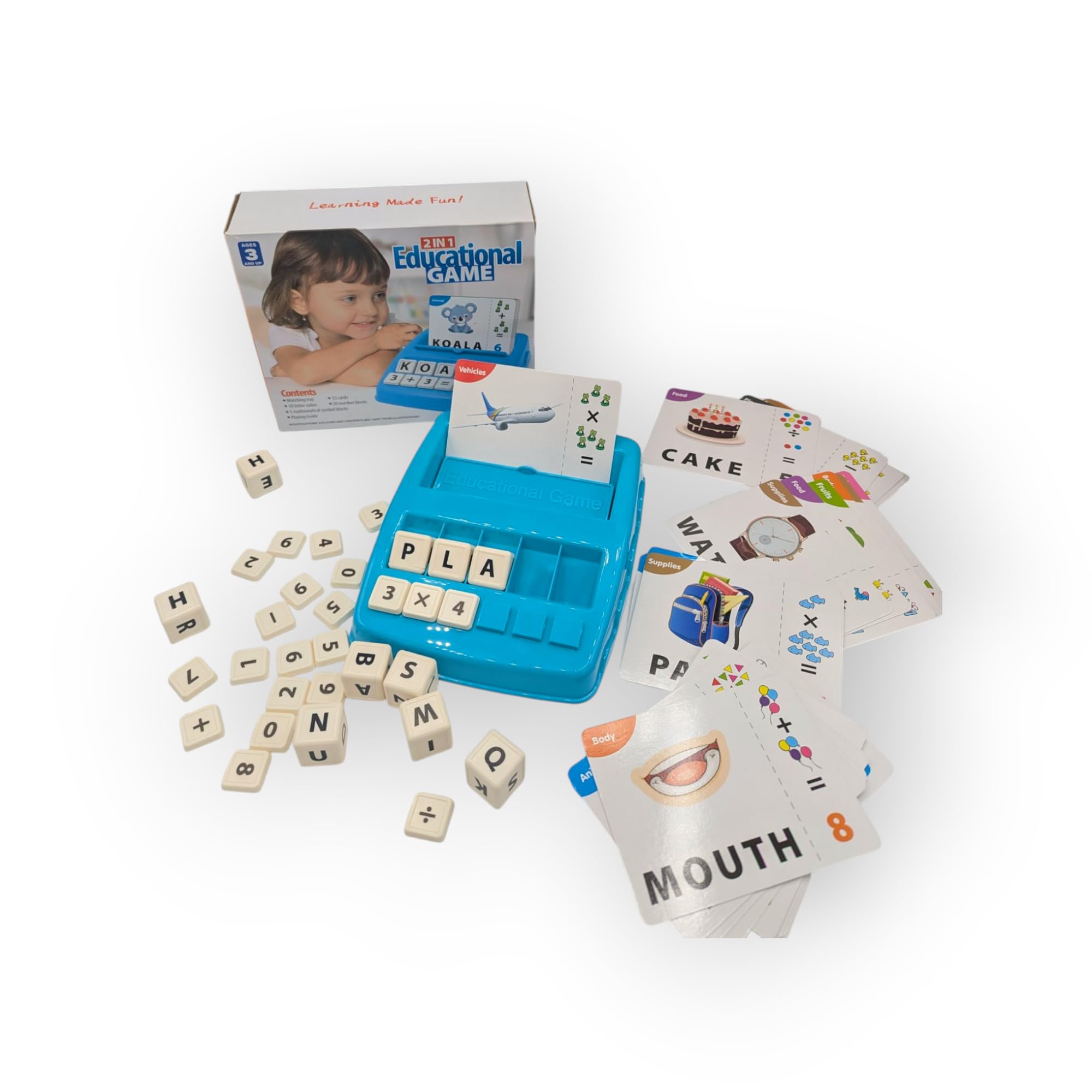 Kids Educational Toys Matching Letter Game - Alphabet & Math Puzzle with Flash Cards - Game with Flash Cards for Learning Numbers and Spelling- Learn Through Play