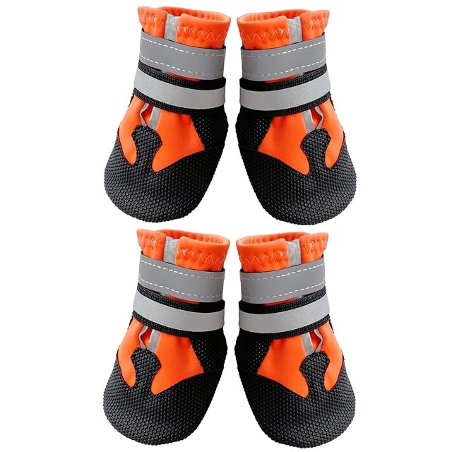 AMOMYDOG Zapatos para Perros, Juego de 4 Botas Con Correas Reflectantes Ajustables y Suela Antideslizante