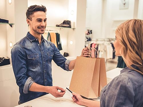 Miniatura 4 de Bolsas de papel marrón con asas 75 unidades tamaño pequeño mediano y grande parte inferior y asas reforzadas ecológicas bolsas de regalo a granel de