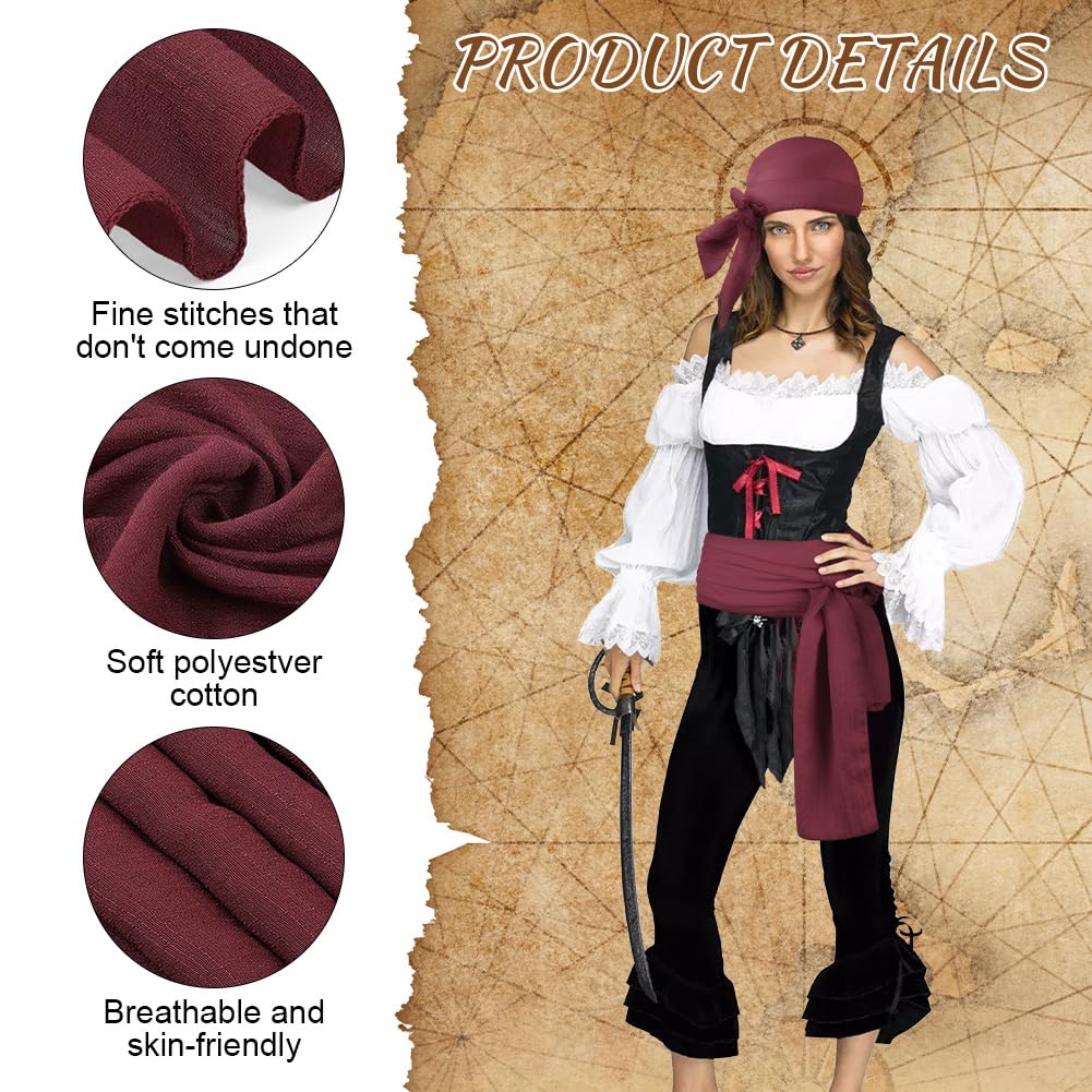 Alaoo 2 Pcs Pirate Costume Accessories Sets, Pirate Captain Accessories with Pirate Bandana Sash Belt - Image 3