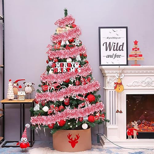 Miniatura 5 de XIMISHOP 5pcs 33ft Christmas Tinsel Garlands, Shiny Red White Candy Cane Hanging Indoor/Outdoor Decorations for Holidays, Parties & Valentine's Day
