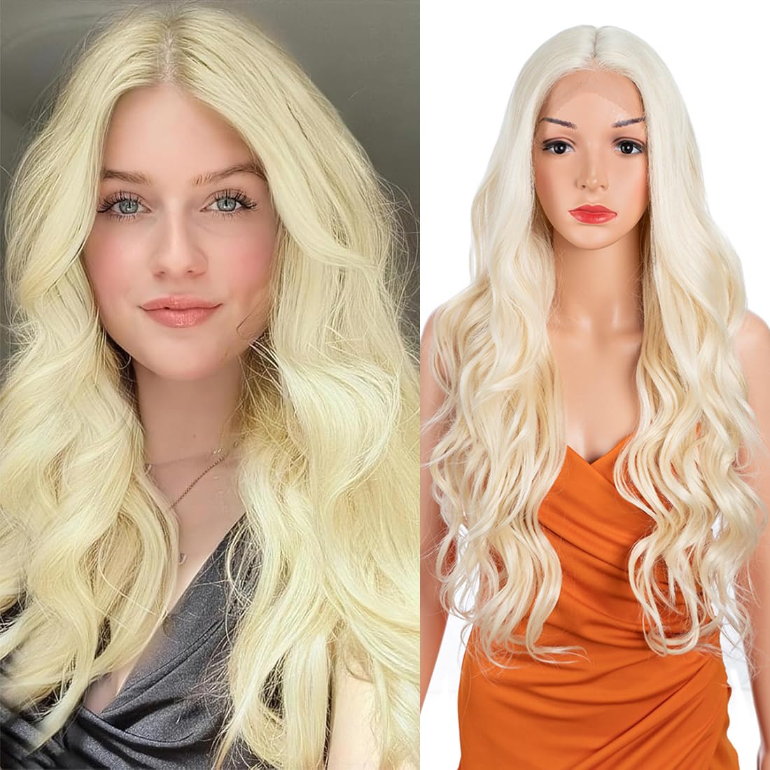 30 Inch Body Wave Long Wig 13X4.5X1 Synthetic Lace Front 180 Density Black Flax Brown Blonde Color Heat Resistant Fiber Hair Pre Plucked 613