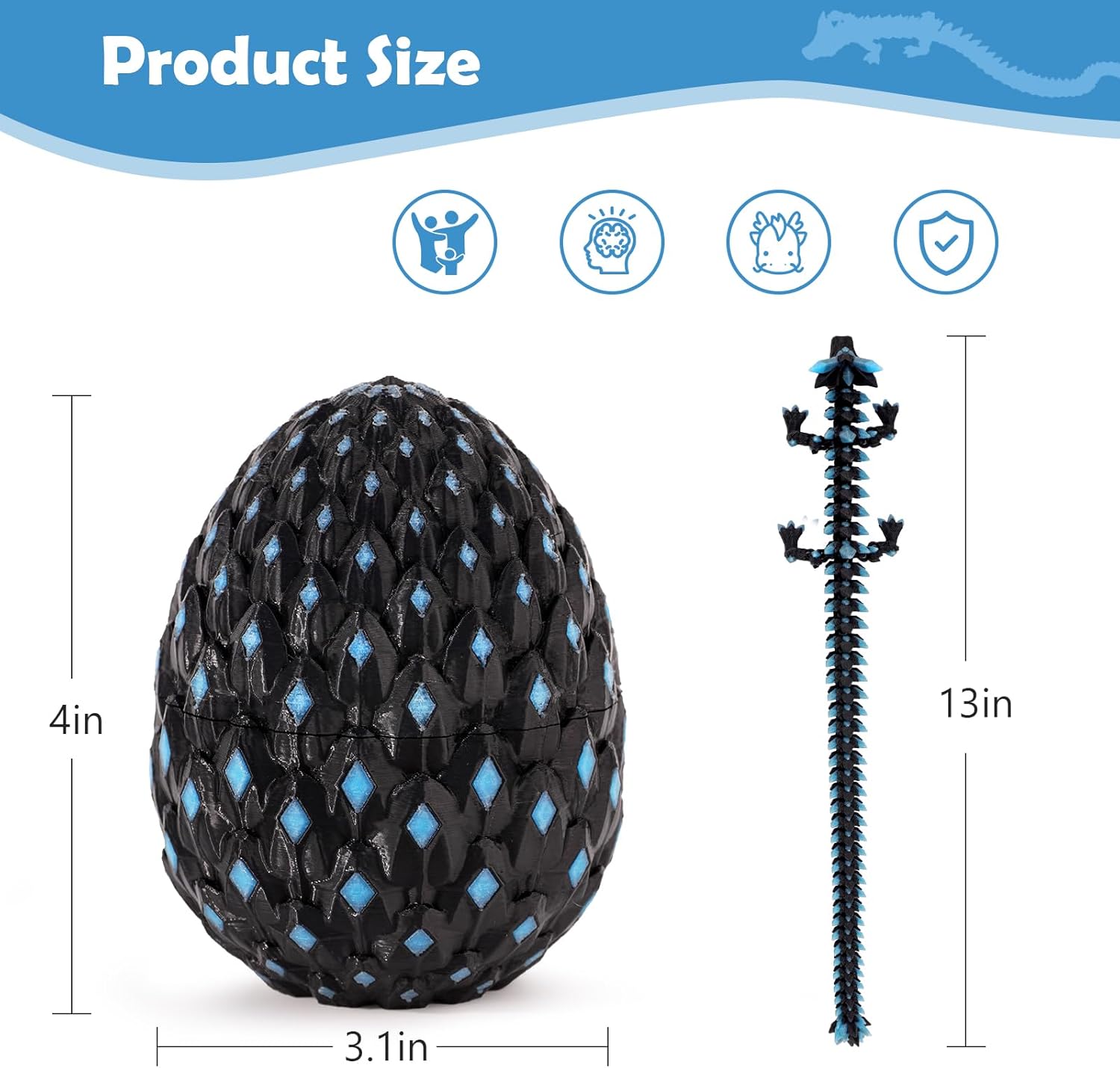 3D Printed Dragon Glow in The Dark with Matching Egg – UV Reactive 3D Printed Dragon Egg Set – Upgraded 2025 Collectible for Fantasy Fans