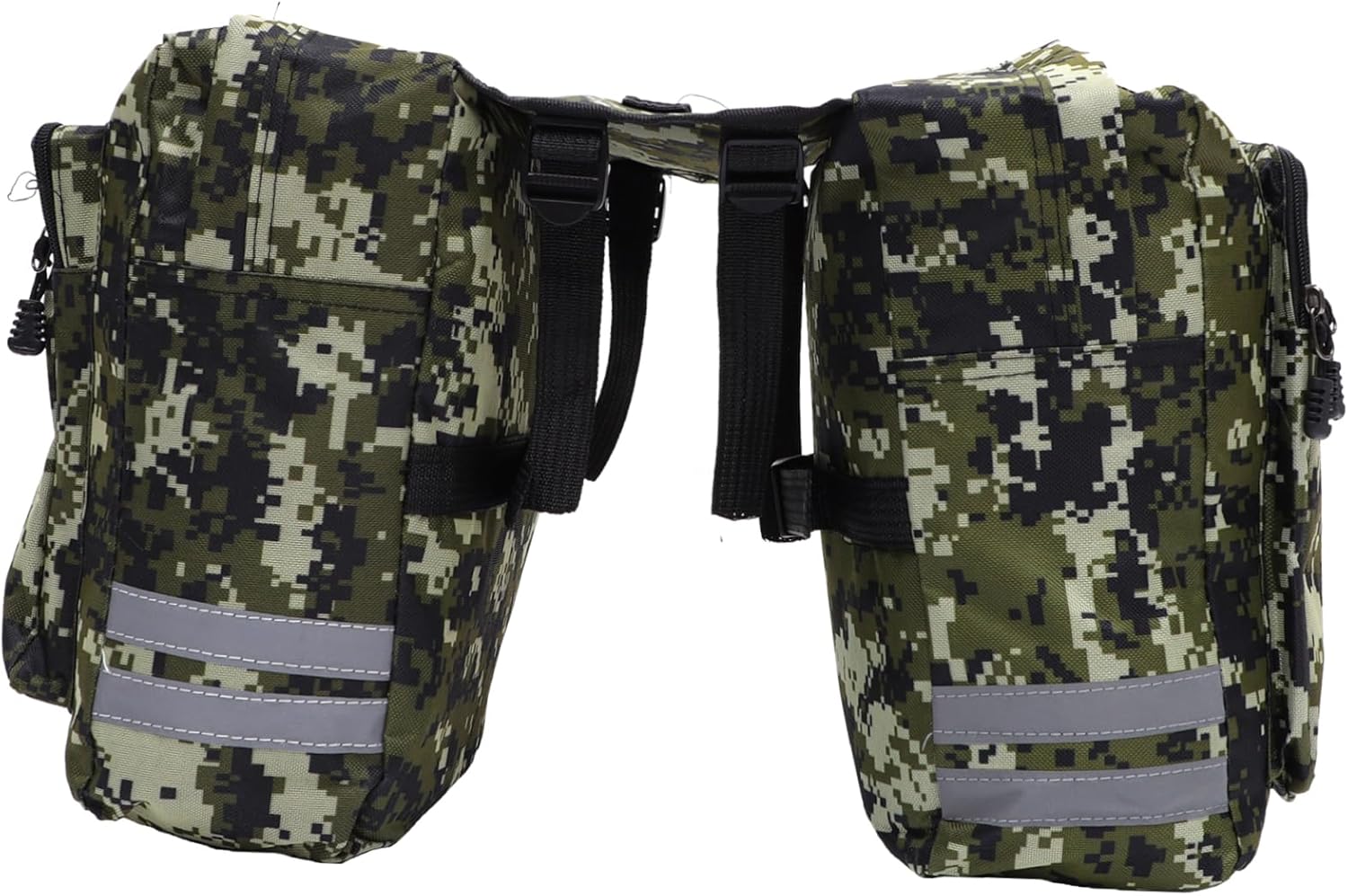 Healifty Camo Canvas Rear Seat Bag with Reflective Trim Large Capacity Bike Rack Saddle Bag for Mountain Cycling with Dual Water Bottle Pockets Lightweight Green