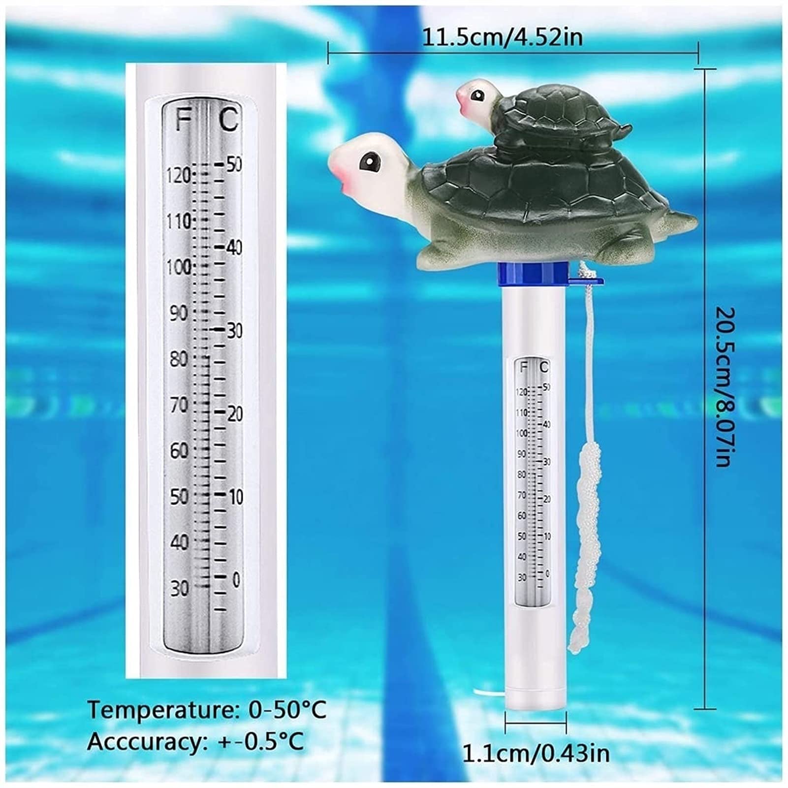 1 Stück Digital Pool Thermometer, leichte Badewanne Thermometer Wassertemperatur Meter groß für die Prüfung der Temperatur(Tortoise)