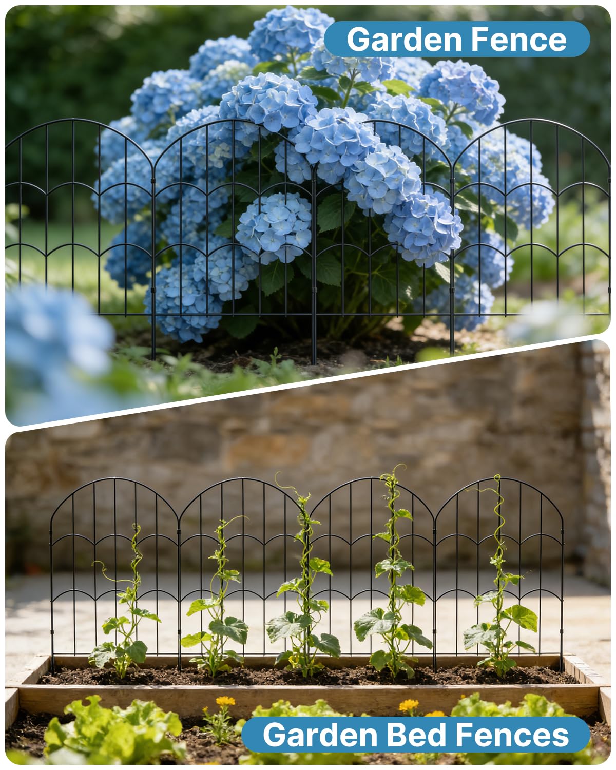 ARIFARO Valla Metálica Decorativa para Jardín 61cm de Alto x 33cm de Ancho, Longitud Total 8,25 m, 25 Paneles, Valla Exterior Resistente al óxido sin Excavación, Barrera para Animales Pequeños, Negro