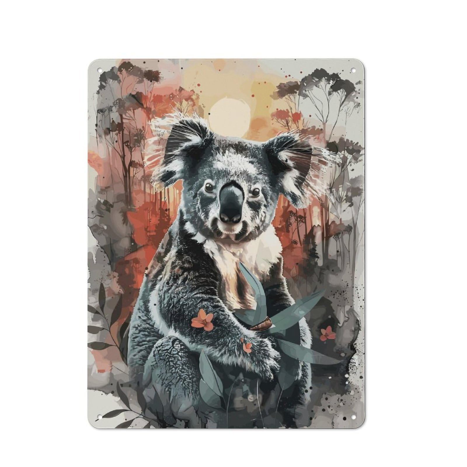 Junmoney Koala Sunset Watercolor Vintage Metal Plaque 40X30cm For Dining Room Or Kitchen, For Home Decor Collectors Refreshing A Room In Autumn
