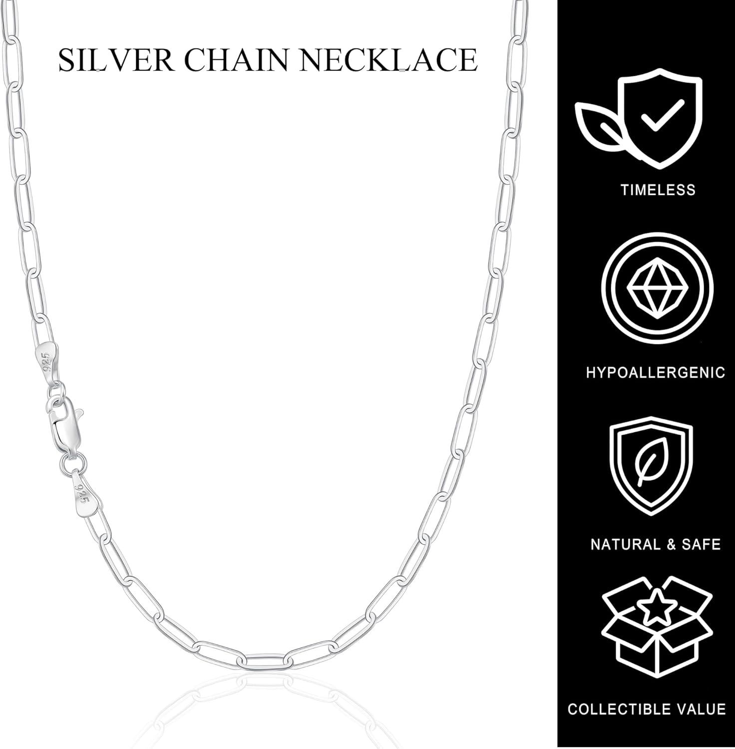 IEFWELL 925 Sterling Silver Plated Chain Necklace for Women Men - 3.5mm Sterling Silver Paperclip Chain Necklace, 16/18/20/22/24 Inches Hypoallergenic Sturdy Chains, Jewelry Gifts for Her - Image 5