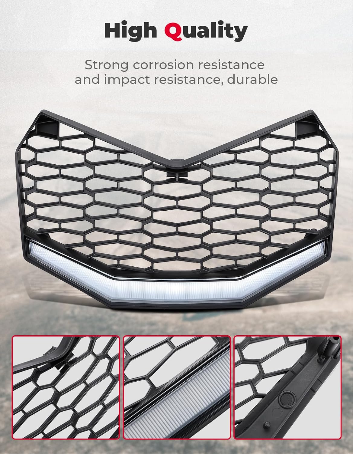 KEMIMOTO X3 Front Bumper Mesh Grill, Front Grille Updated with LED Light Bar Compatible with Can-Am Maverick X3 Max X RS DS MR RC Turbo RR R 2017 2018 2019 2020 2021 2022 2023 2024 2025 Accessories