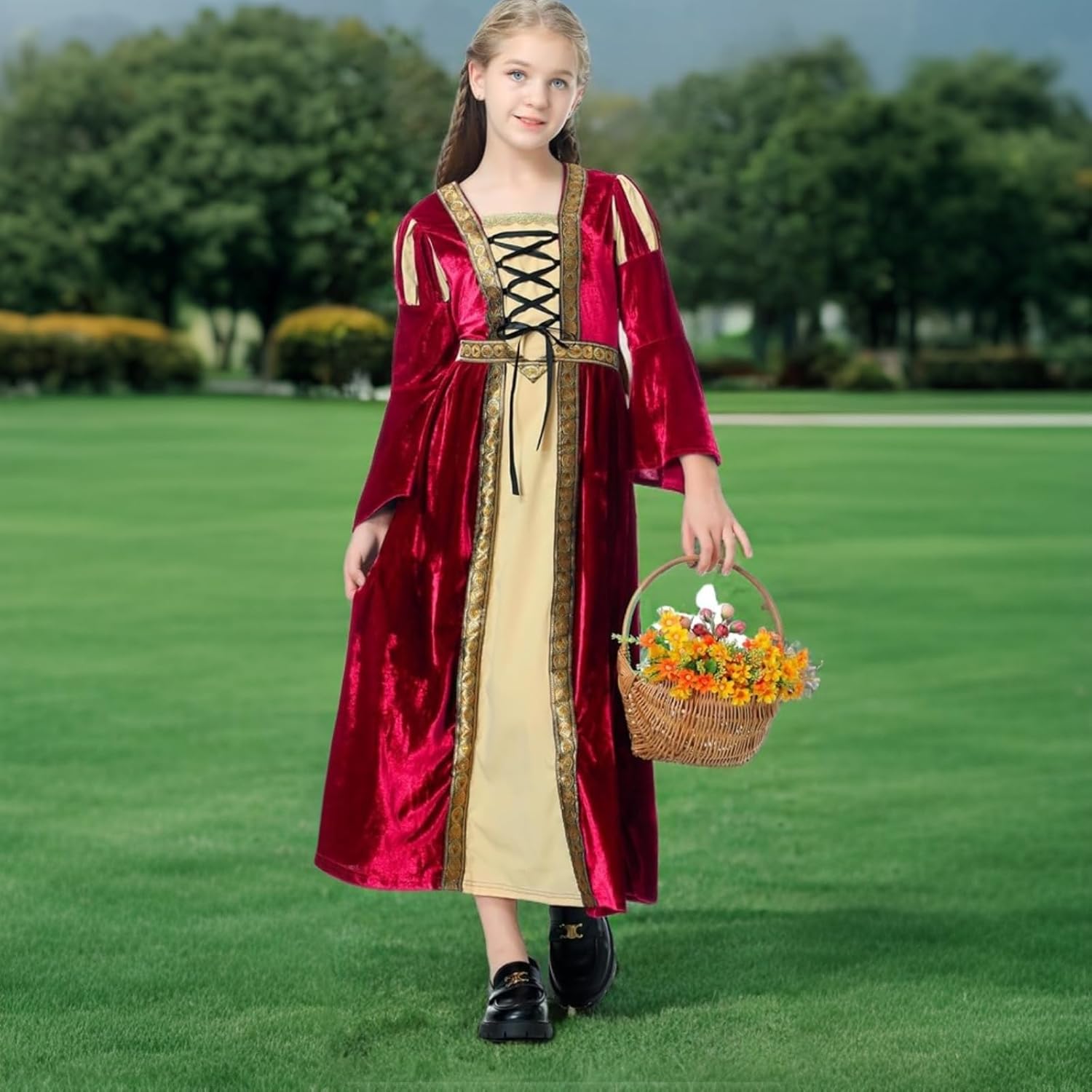 Colorful House Girls Renaissance Dress Medieval Dress Royalty Princess Child Dress Up Fancy Costume for Halloween - Image 3
